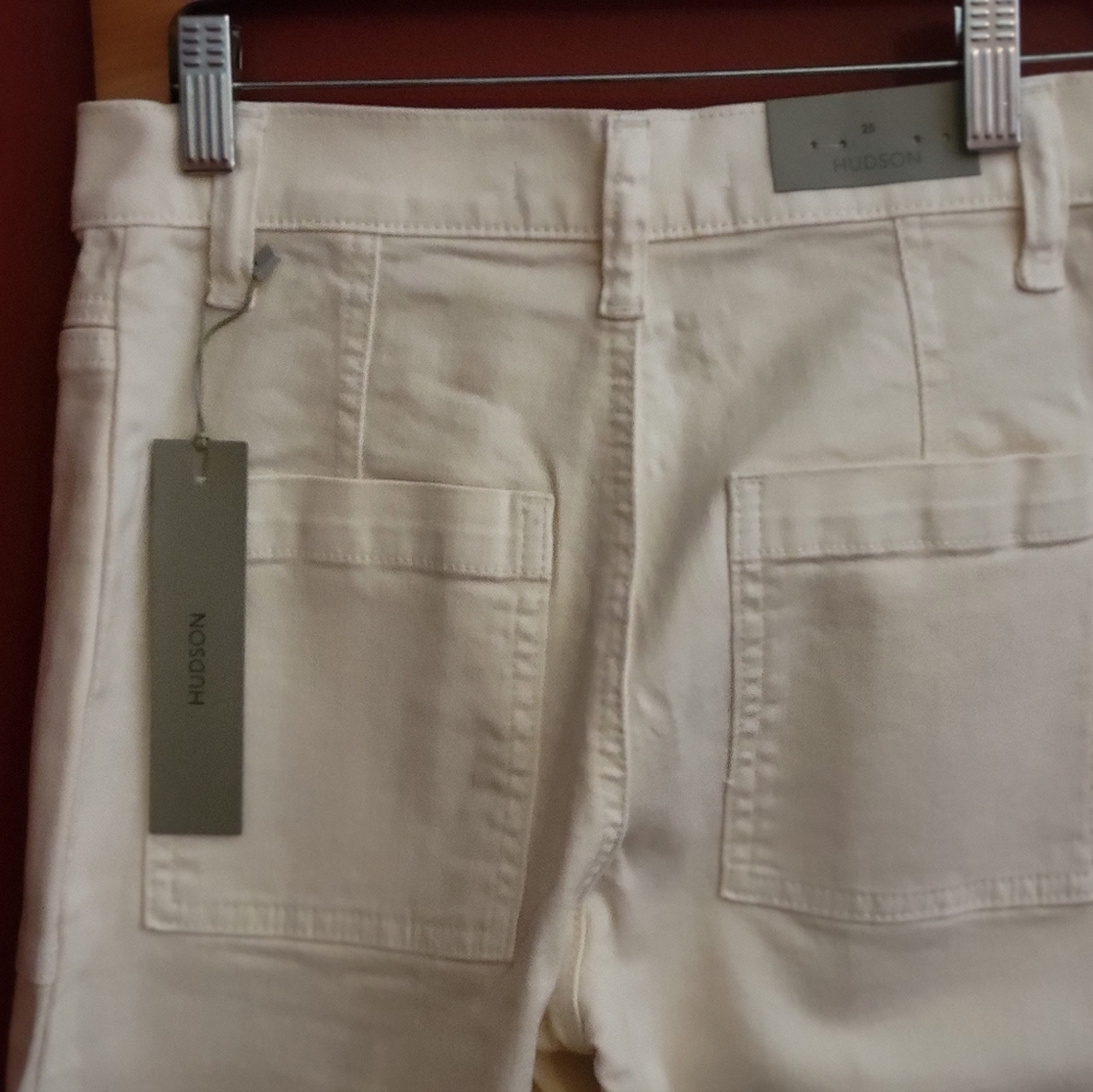 Hudson Utility Cargo jeans denim pants Ecro cream New NWT 25 o 30 high rise crop - Picture 4 of 5
